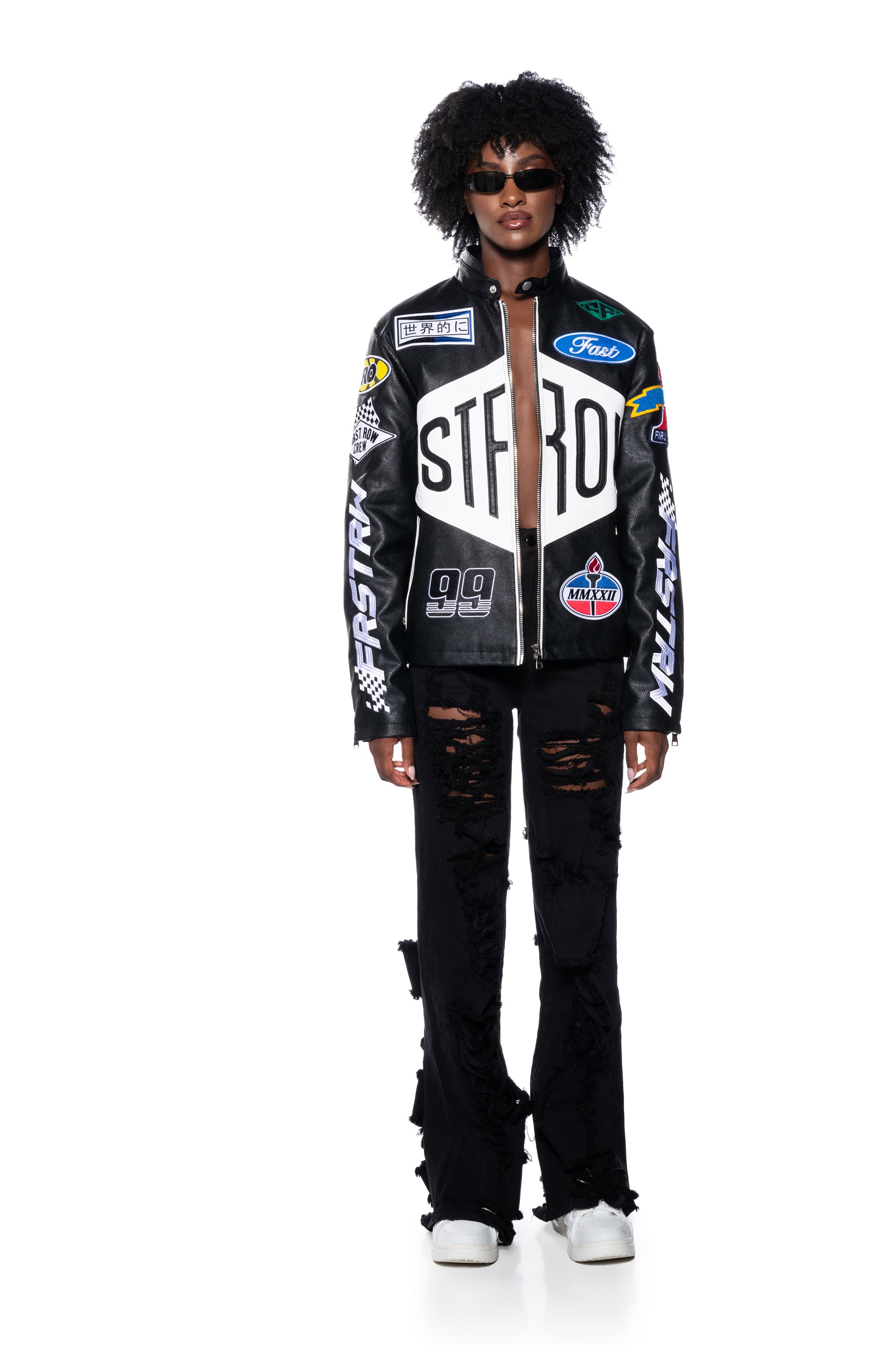 Extra View First Row Oversized Faux Leather Moto Jacket