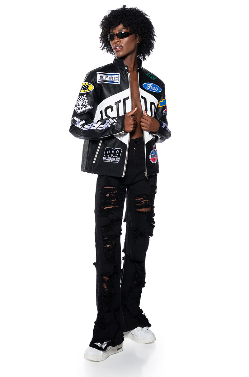 Full View First Row Oversized Faux Leather Moto Jacket