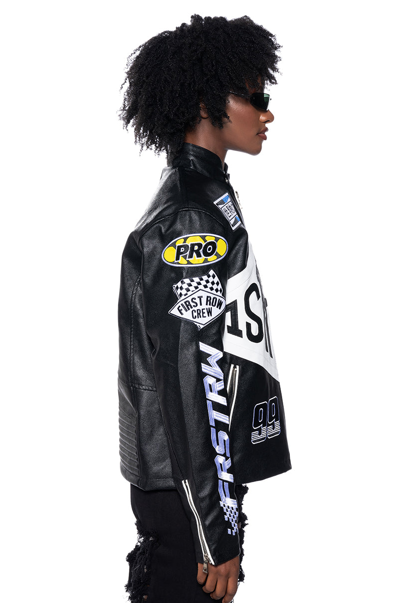 Extra View First Row Oversized Faux Leather Moto Jacket