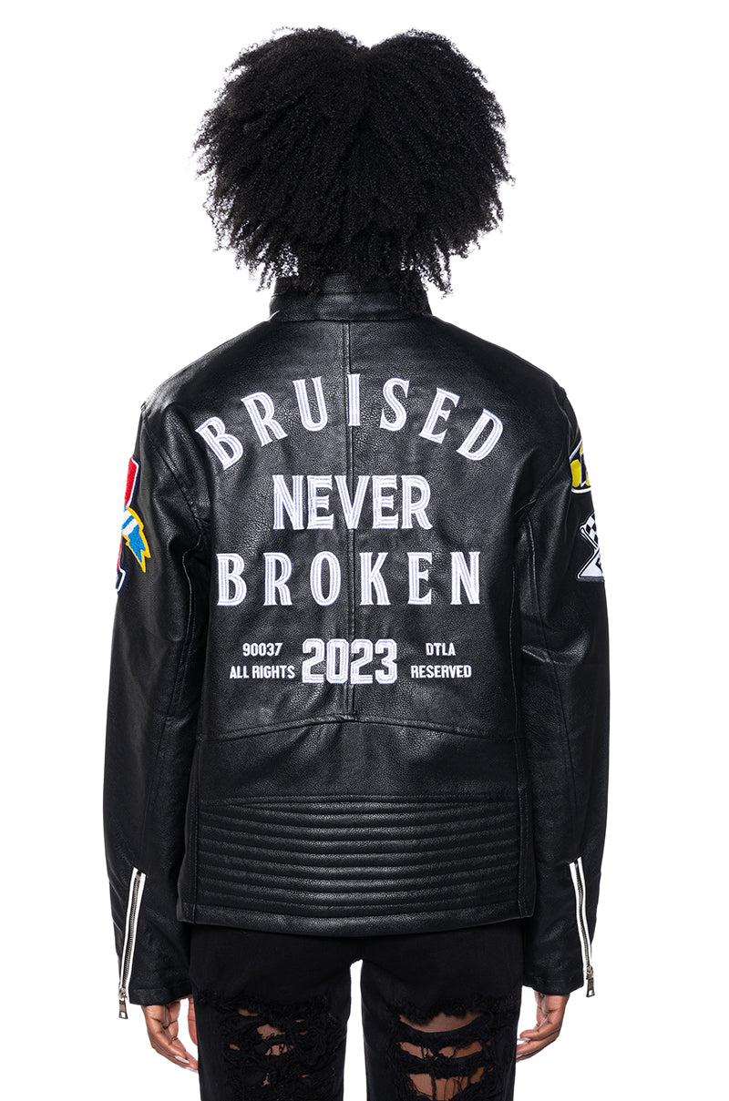 Extra View First Row Oversized Faux Leather Moto Jacket