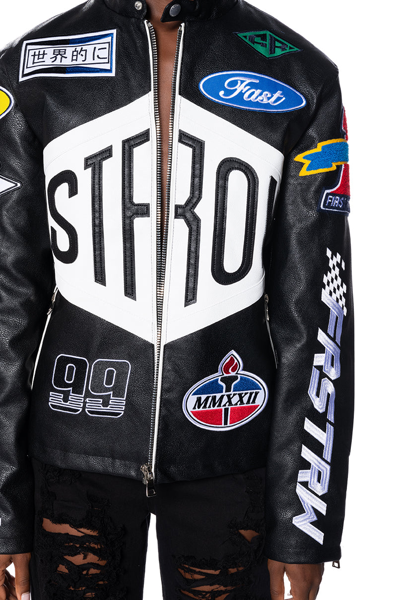 Extra View First Row Oversized Faux Leather Moto Jacket