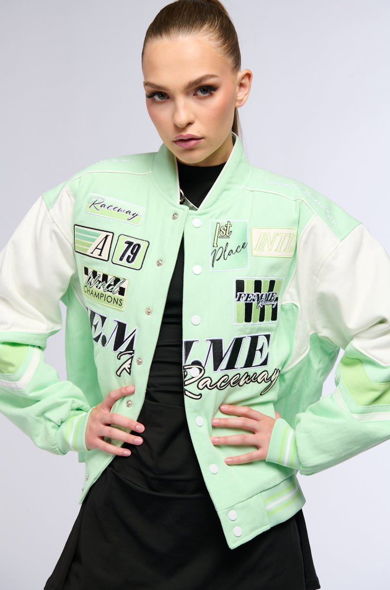 Back View First Things First Embroidered Bomber 2