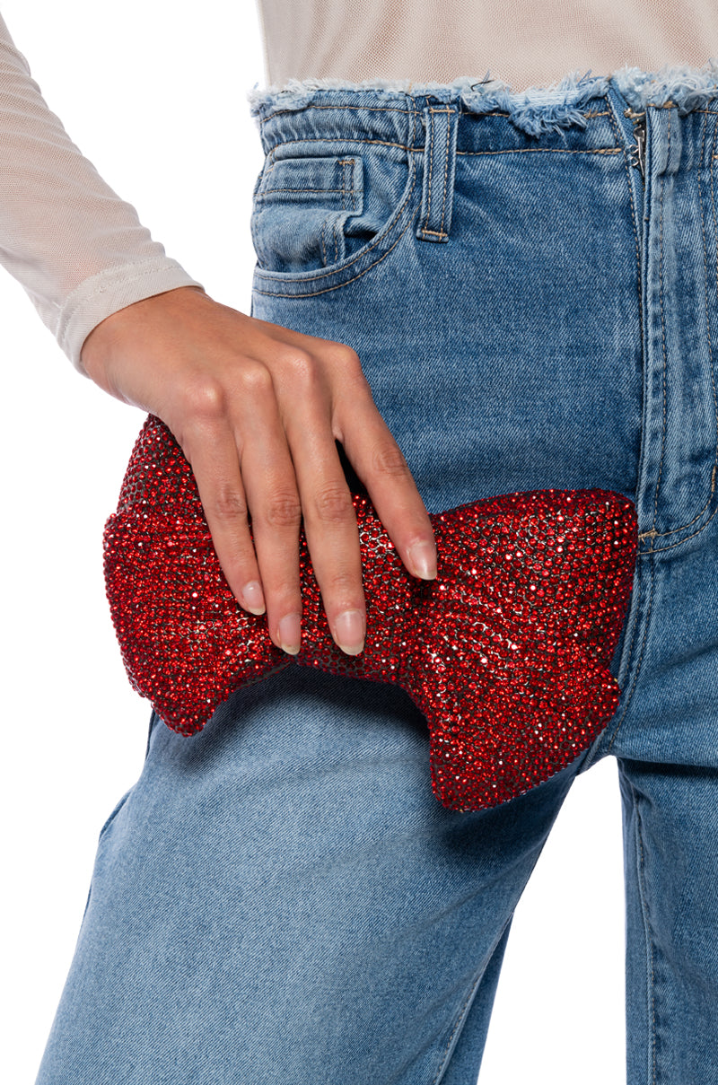 Front View Five Star Stunner Embellished Bow Clutch