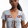 Front View F**k Off Tie Front Crop Tee