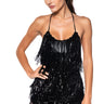 Front View Flapper Fringe Romper In Black