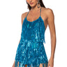 Front View Flapper Fringe Romper In Blue