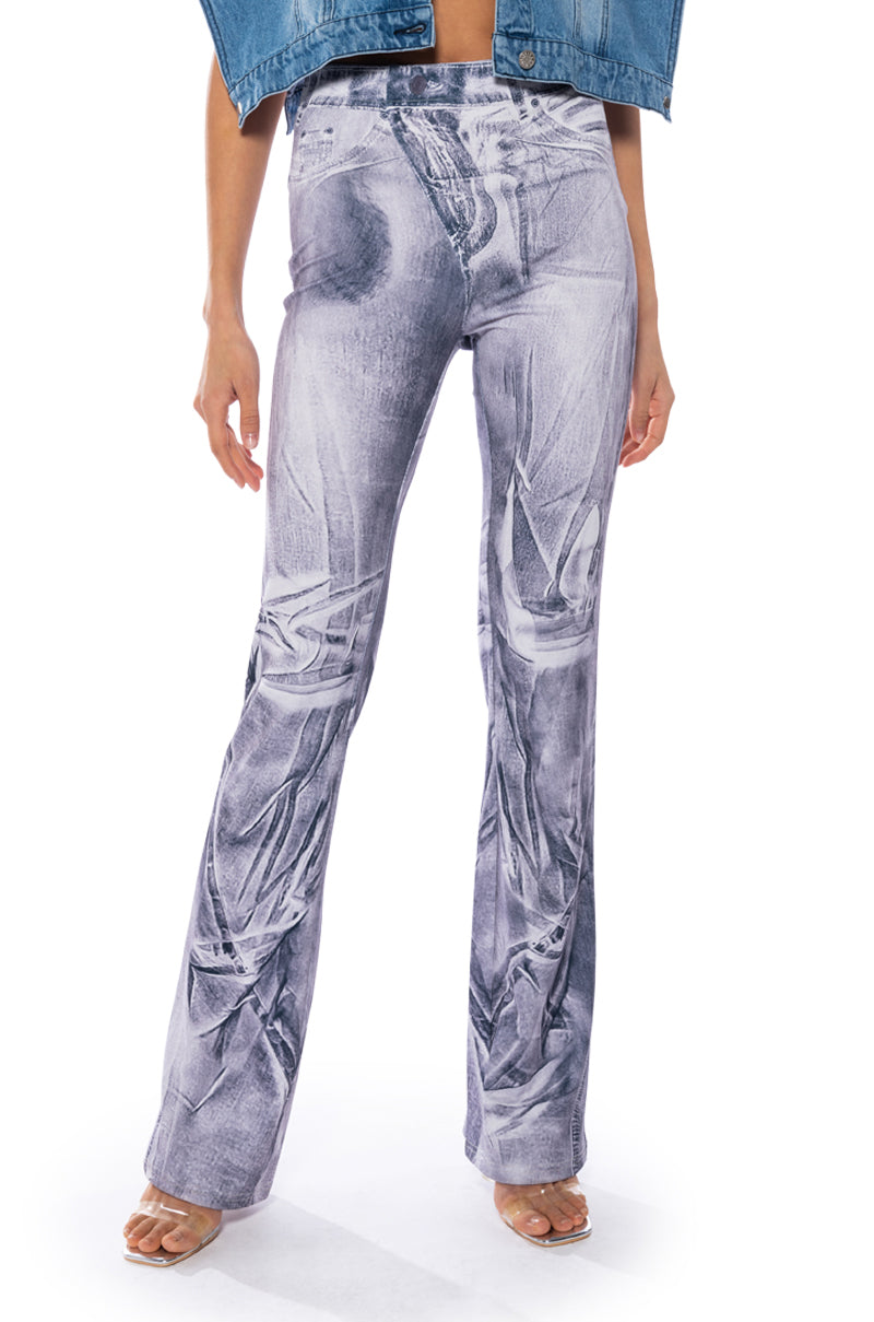 Front View Flared Fit Denim Print Leggings