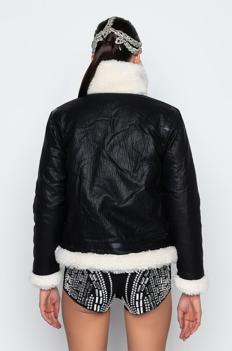 Detail View Flash Sherpa Pleather Bomber Coat