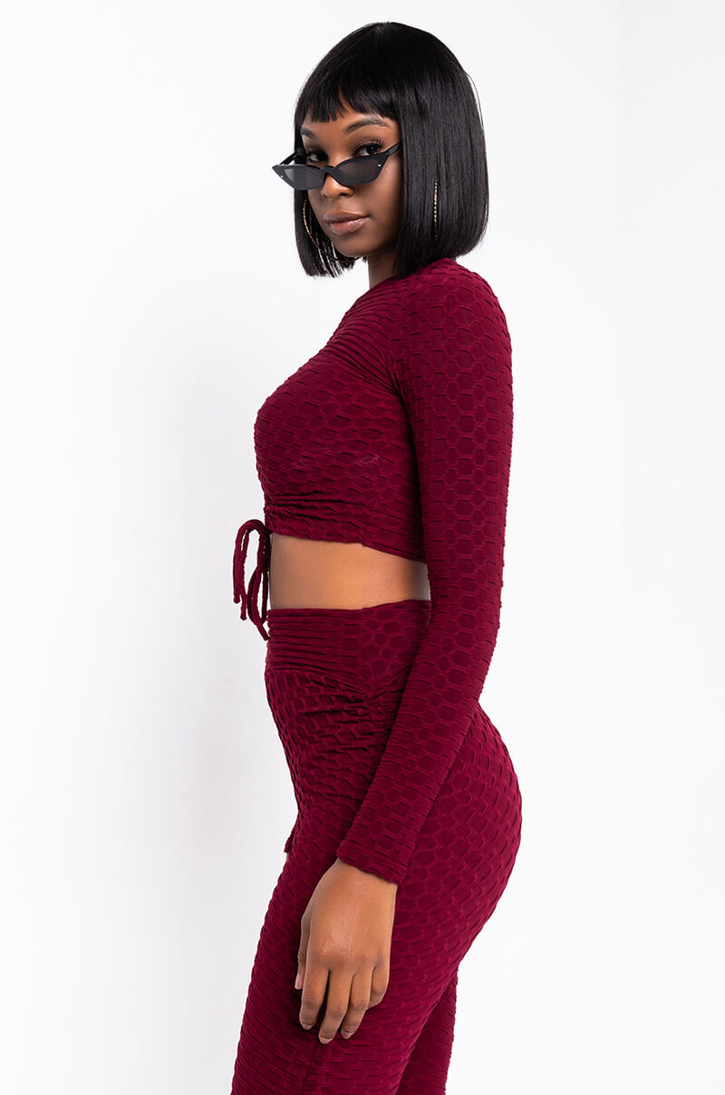Side View Flawless Long Sleeve Mock Neck Top in Burgundy