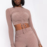 Front View Flawless Long Sleeve Mock Neck Top in Light Brown