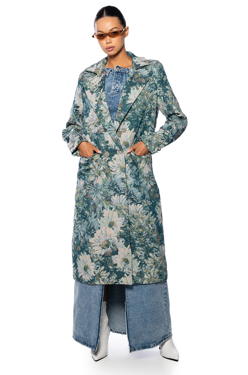 Side View Fleur Lane Brocade Trench Coat