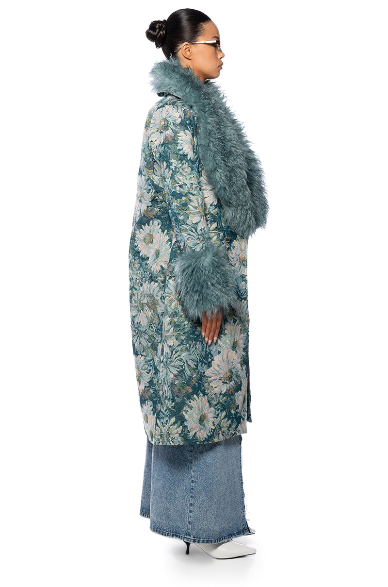 Back View Fleur Lane Brocade Trench Coat