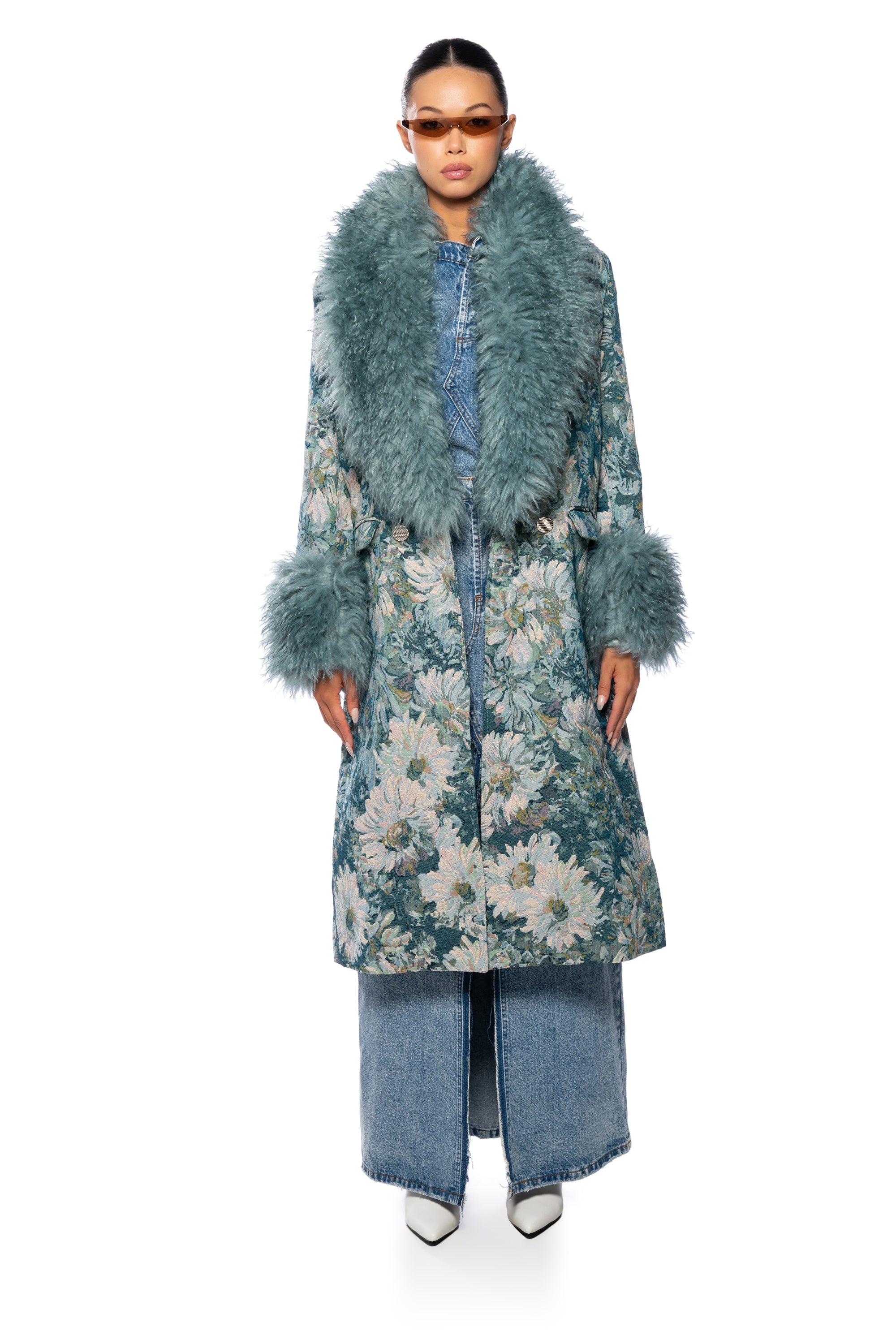 Extra View Fleur Lane Brocade Trench Coat