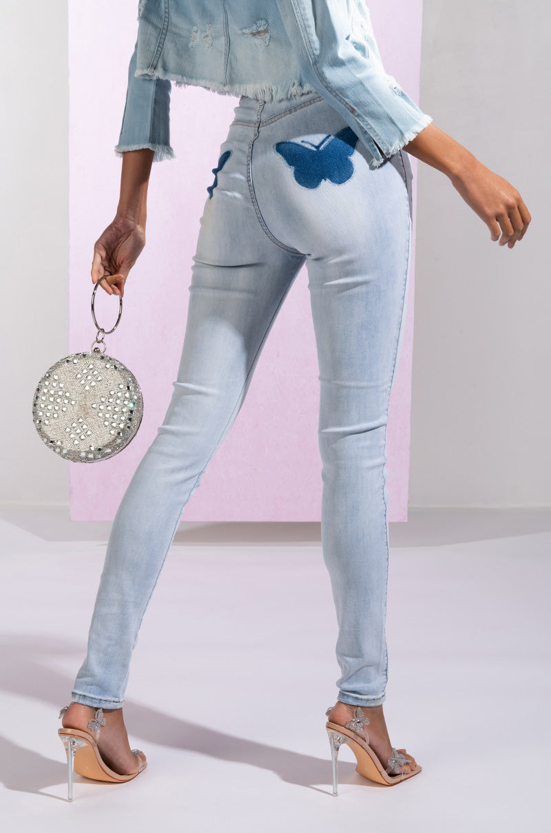 Front View Flex Fit Extreme Stretch Butterfly Booty High Rise Skinny Jeans  0
