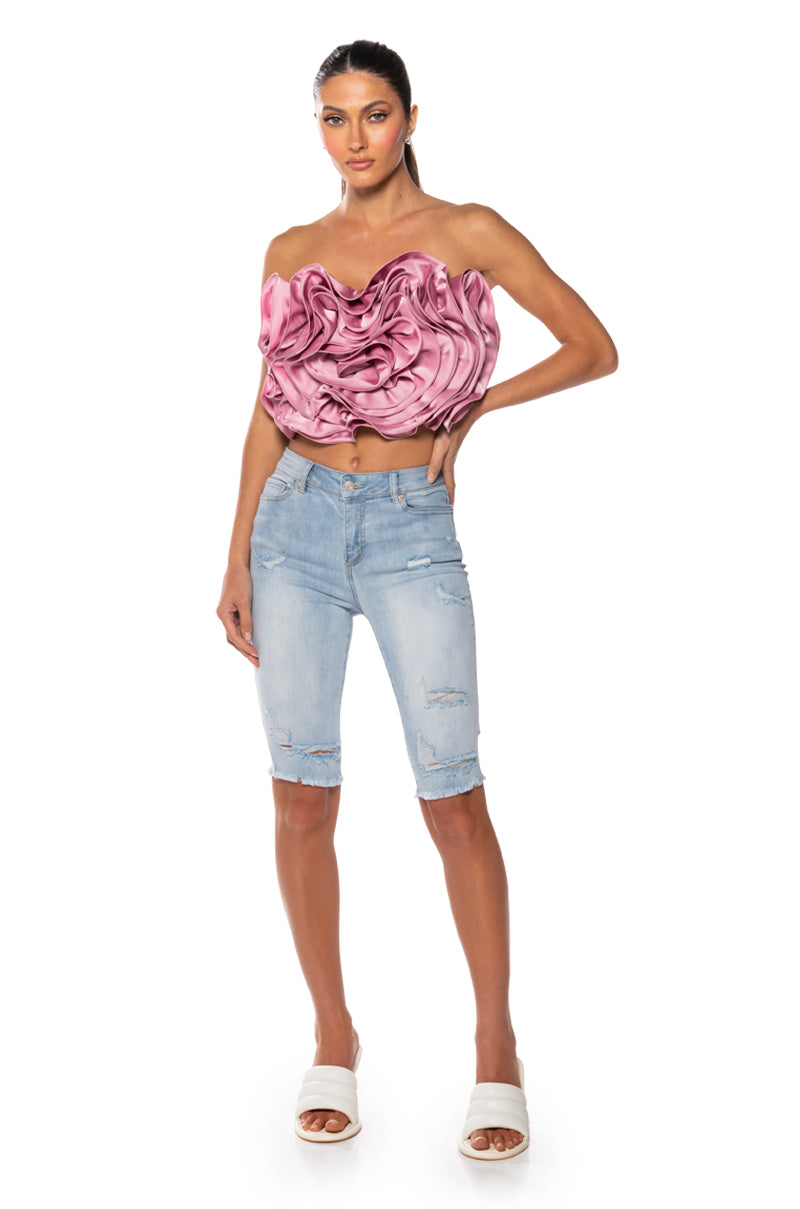 Side View Flex Fit Extreme Stretch Distressed Bermuda Shorts 2