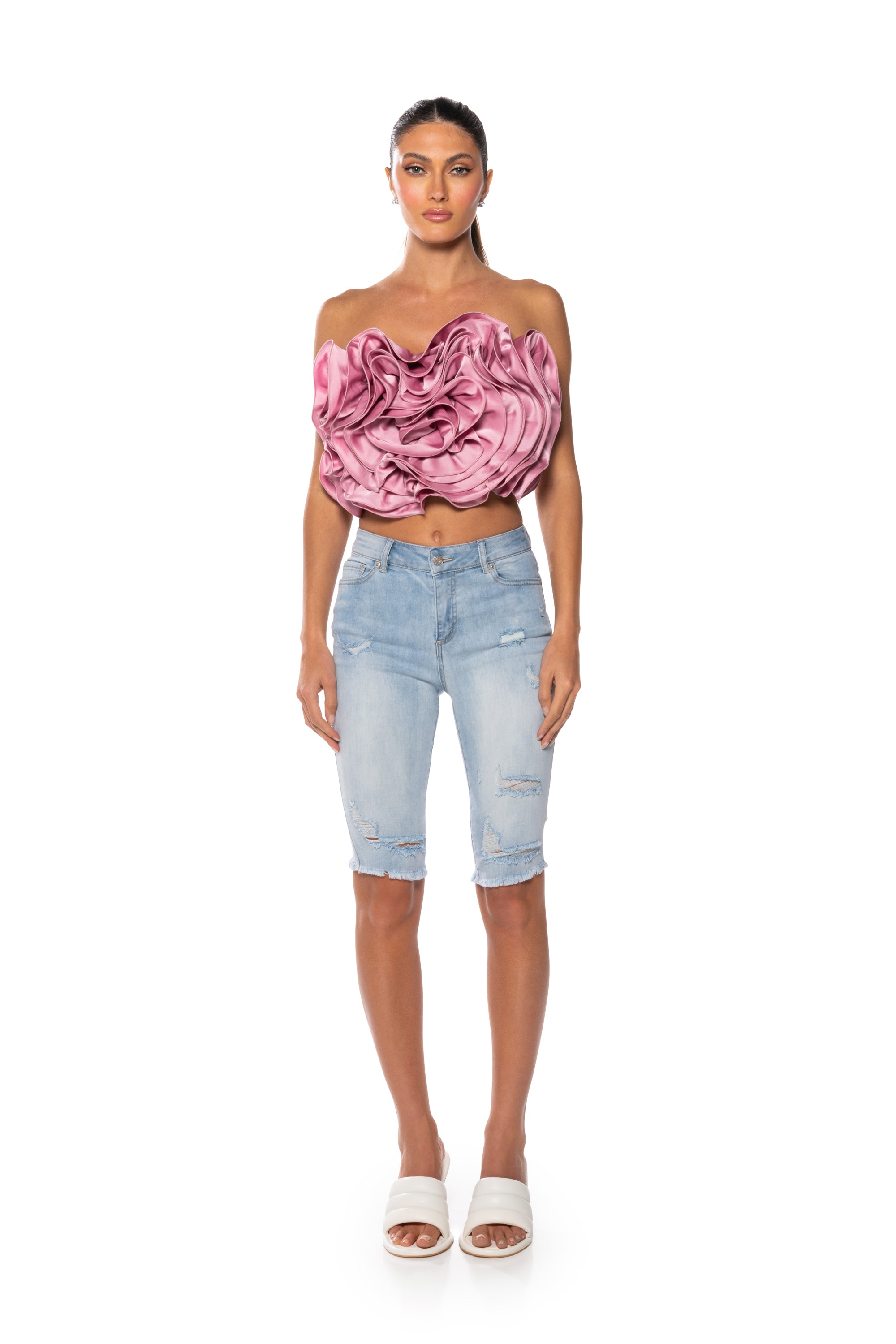 Extra View Flex Fit Extreme Stretch Distressed Bermuda Shorts 12