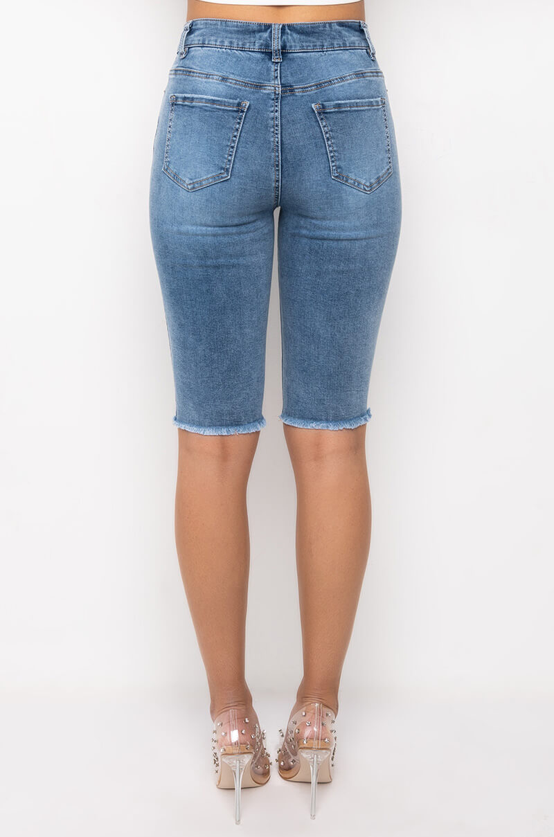 Detail View Flex Fit Extreme Stretch Distressed Bermuda Shorts