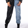 Front View Flex Fit Extreme Stretch Half And Half Faux Leather Jogger