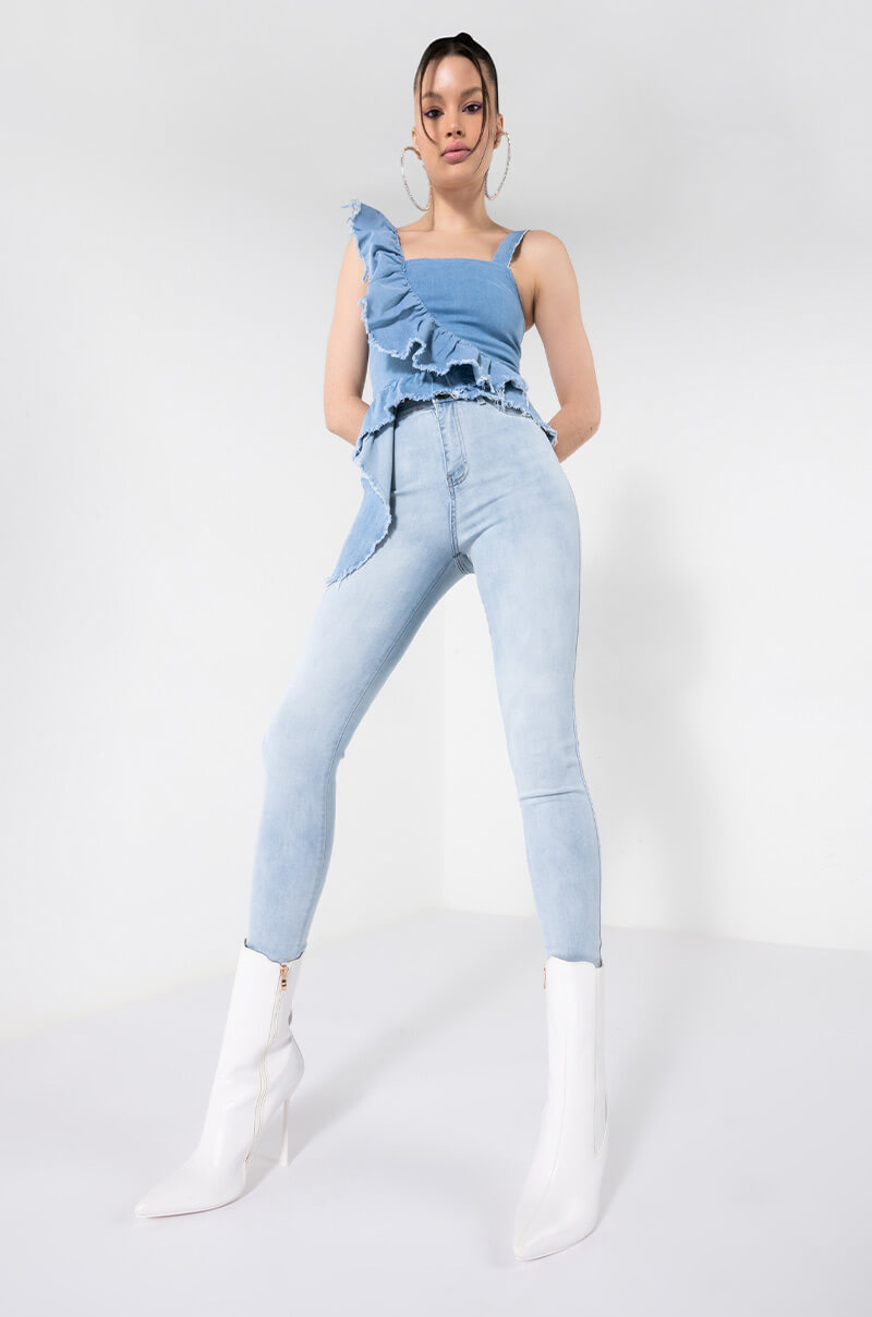 Side View Flex Fit Extreme Stretch High Waisted Skinny Jeans