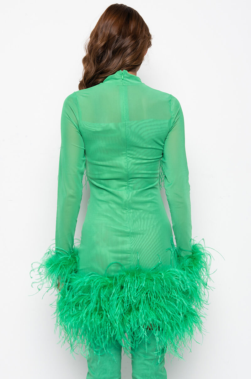 Full View Float Away Real Feather Mesh Mini Dress