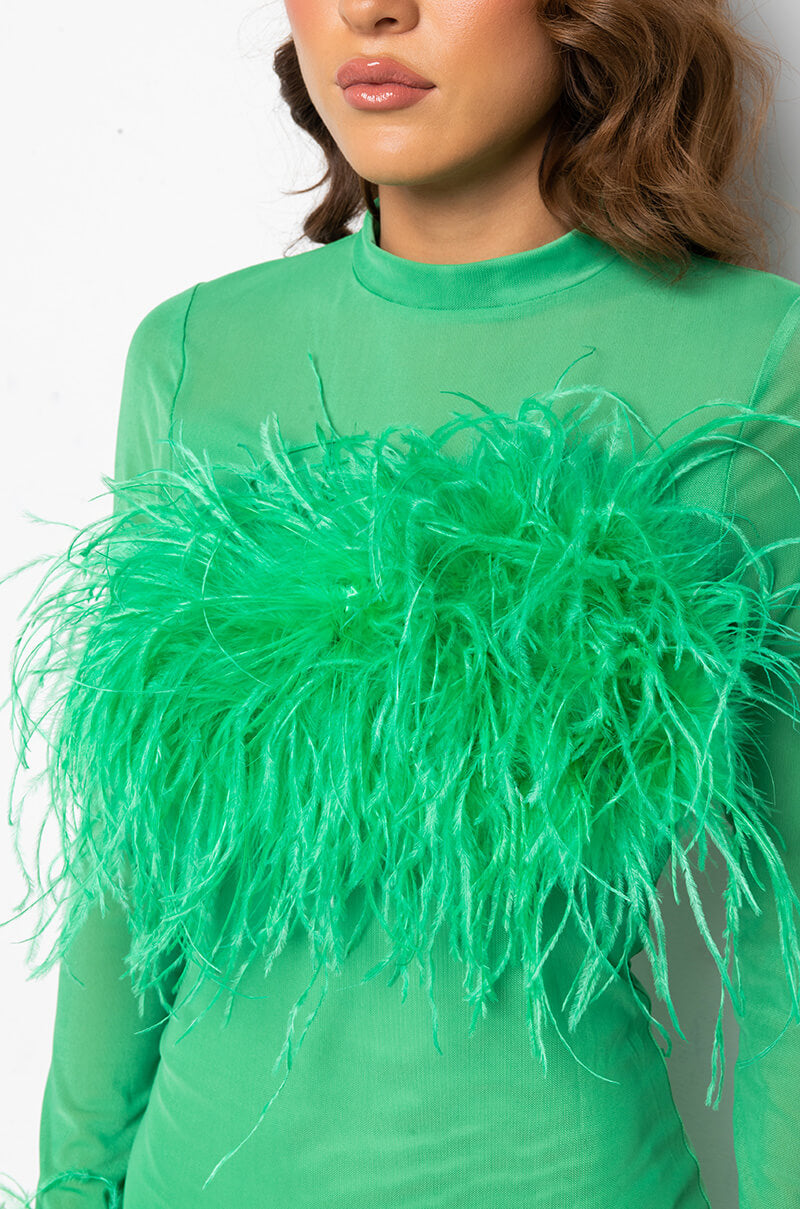Extra View Float Away Real Feather Mesh Mini Dress