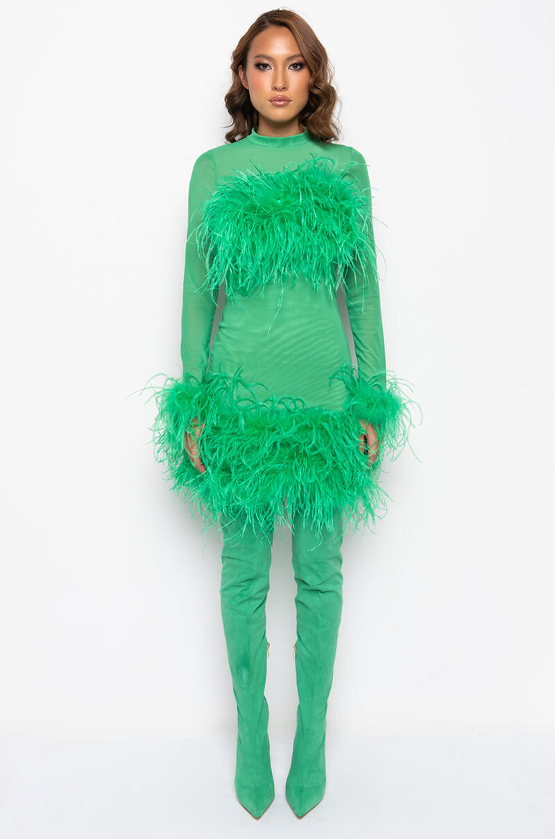 Extra View Float Away Real Feather Mesh Mini Dress