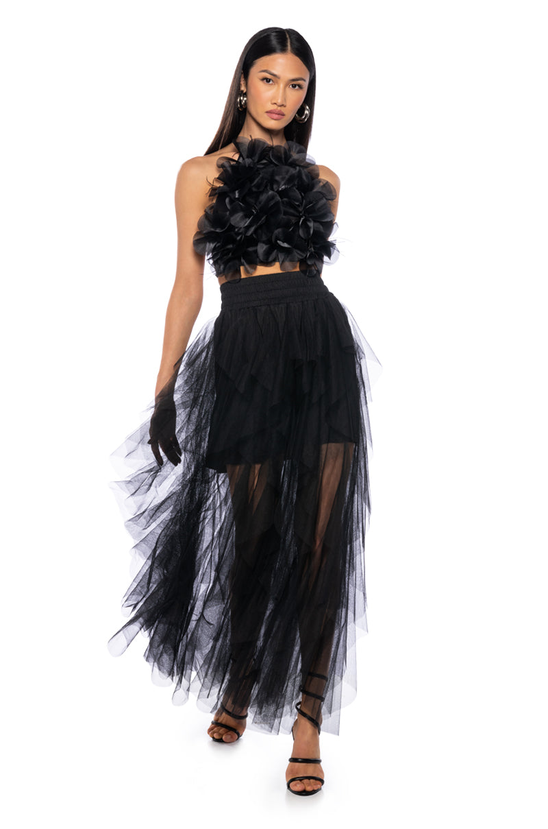 Detail View Floral Applique Sleeveless Crop Blouse In Black