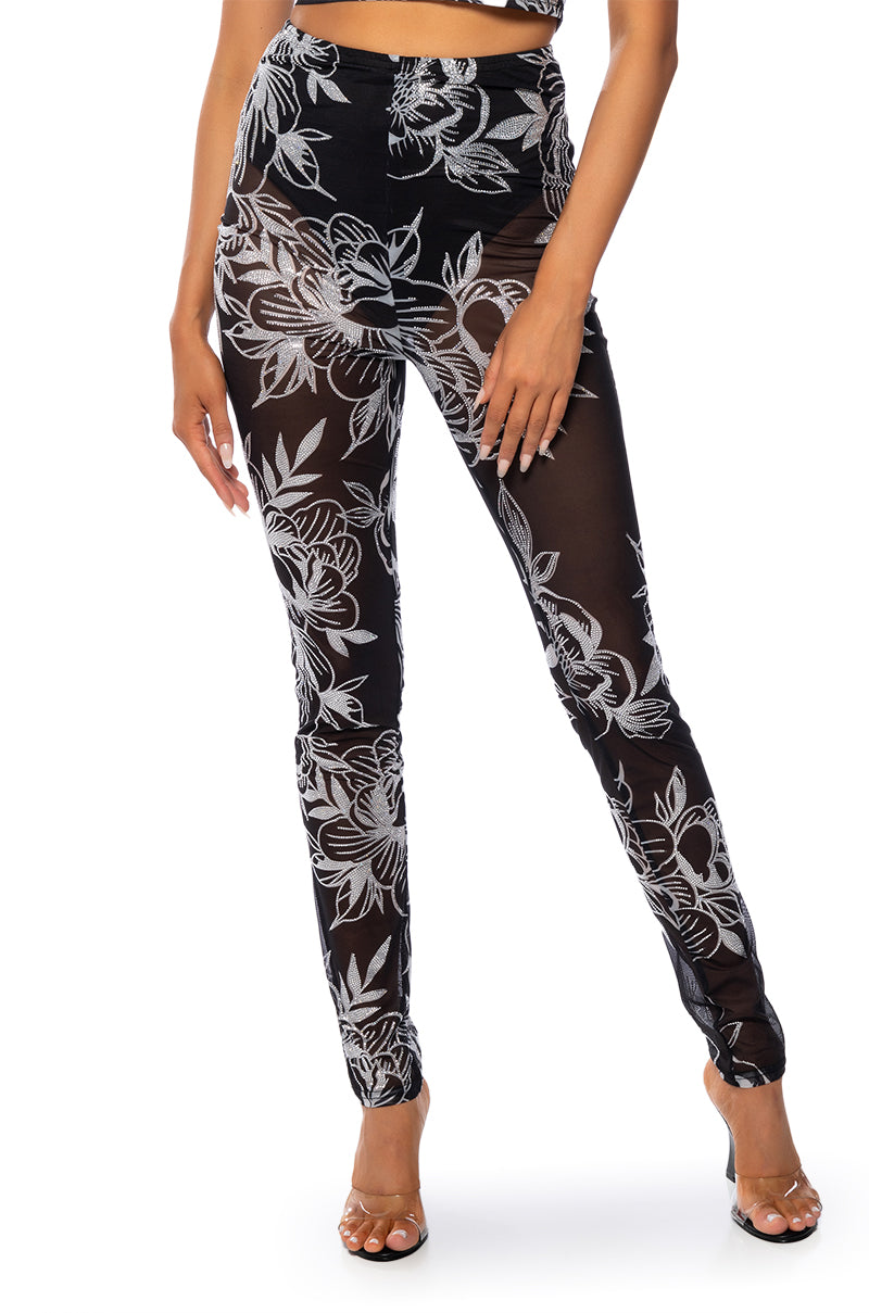 FLORAL DELIGHT RHINESTONE MESH LEGGING view 0