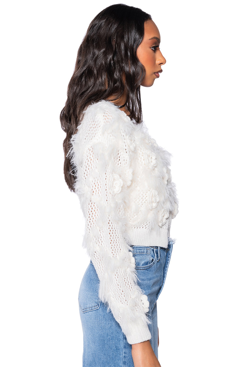 Full View Floral Detail Cardigan And Bralette Set In White