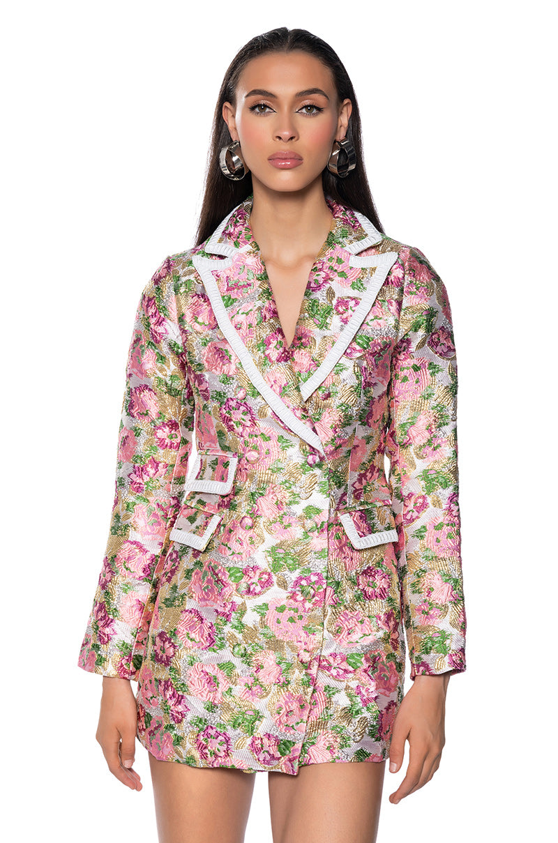 Front View Floral Dreams Brocade Suit Dress