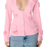 Front View Fluffy Heart Patch Scoop Neck Blazer