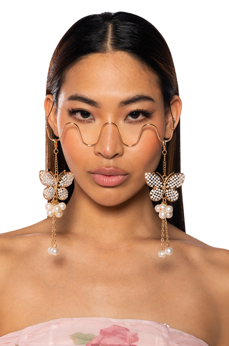 Front View Flutter By Embellished Squiggle Eyewear In Gold