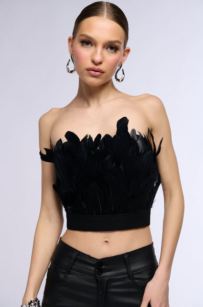 FLY AWAY FEATHER TUBE TOP IN BLACK – AKIRA
