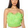 Front View Fly Away Feather Tube Top In Neon Green