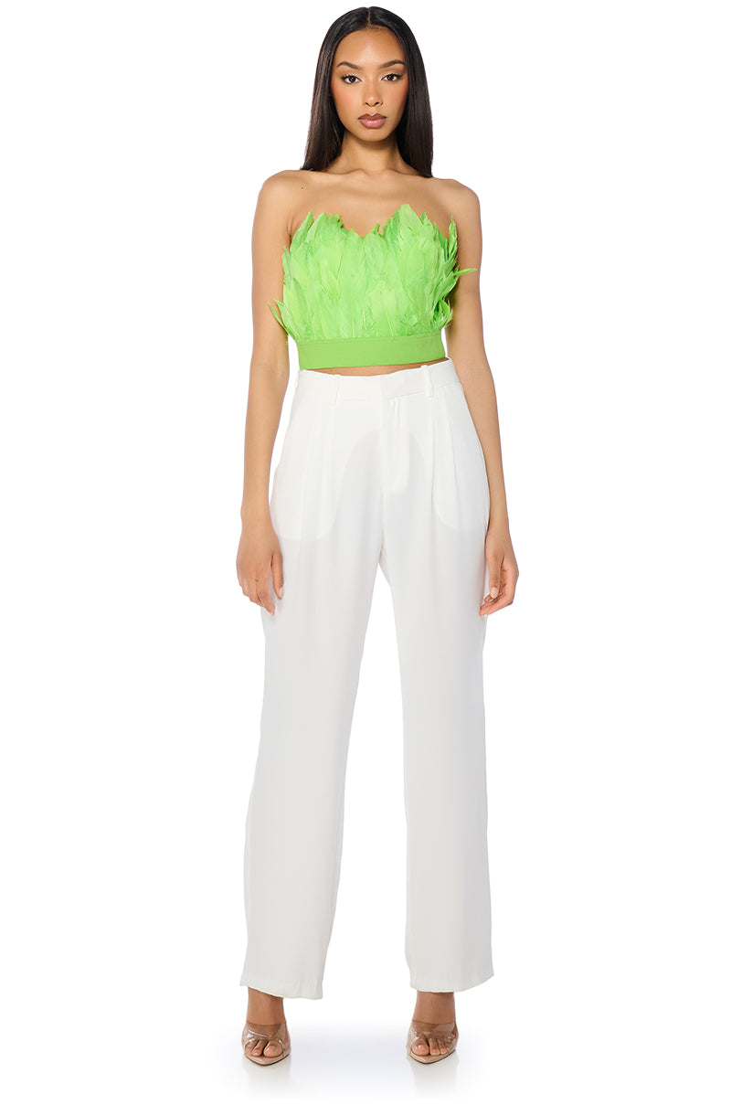 Back View Fly Away Feather Tube Top In Neon Green