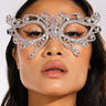 Front View Fly Away Rhinestone Mask With Black Ribbon