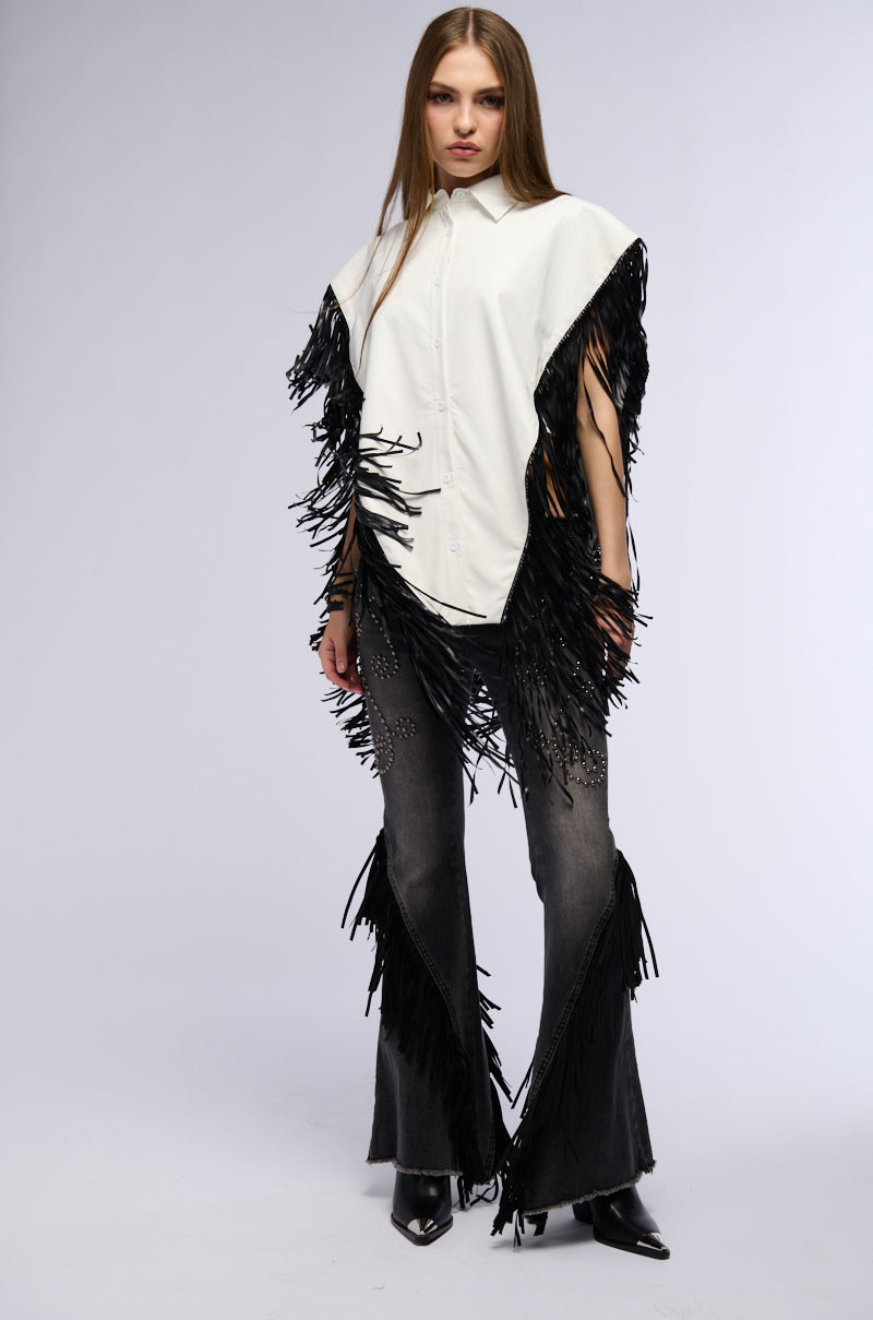 Extra View Fly High Faux Leather Top With Fringe 5
