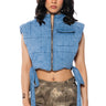 Front View Follow You Down Denim Puffer Vest