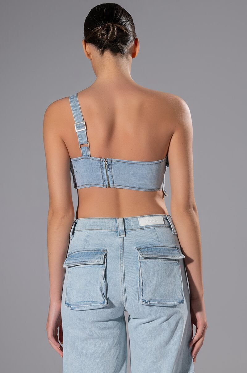 Extra View For Real Buckle Detail Denim Crop Top