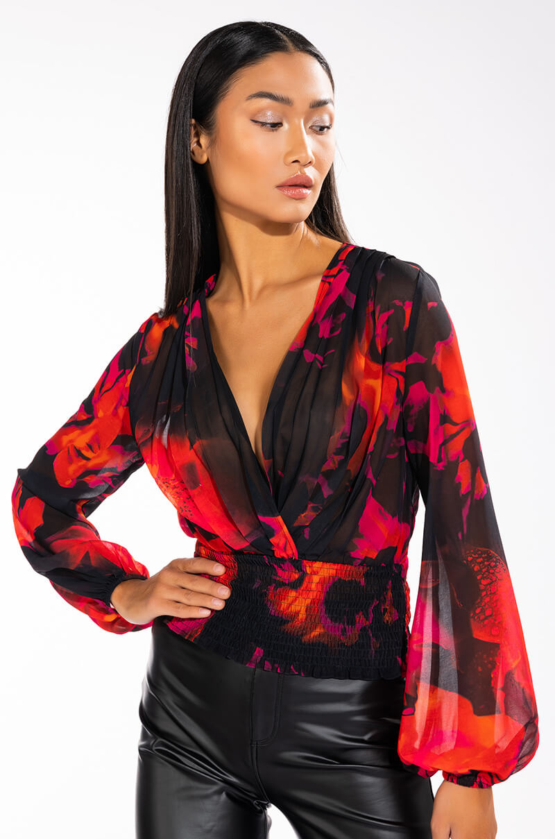 FOR THE THRILL OF IT LONG SLEEVE VNECK SURPLICE BLOUSE view 0