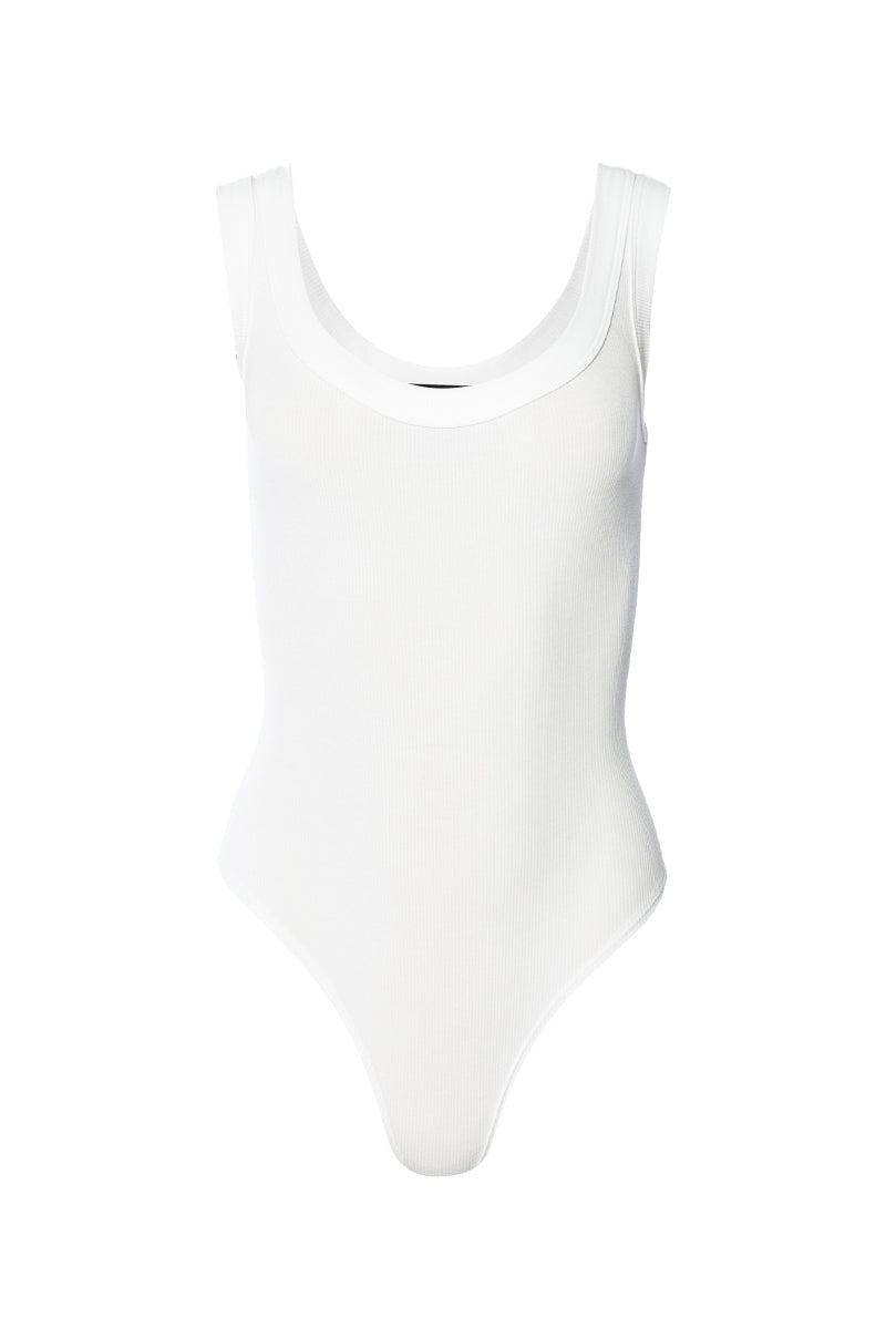 Front View For Your Eyes Only Baby Ribbed Bodysuit In White