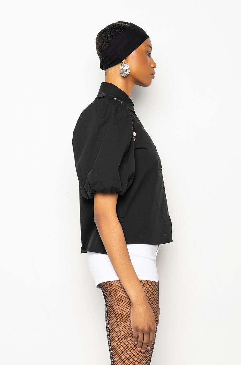 Extra View Forever Young Embellished Short Sleeve Poplin Blouse