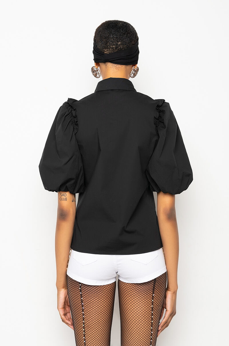 Extra View Forever Young Embellished Short Sleeve Poplin Blouse