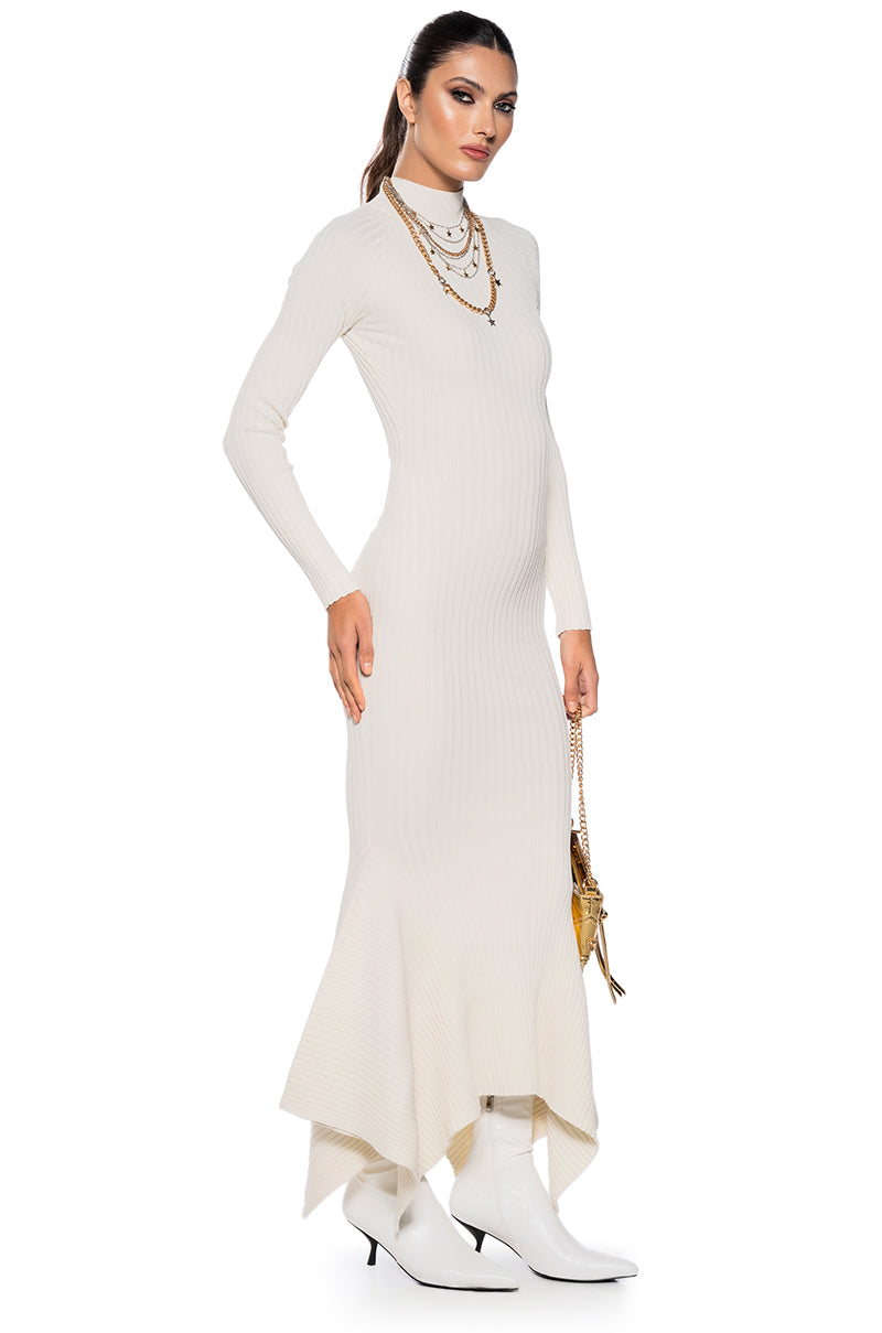 Side View Forget Me Not Long Sleeve Mock Neck Maxi Dress In Cream