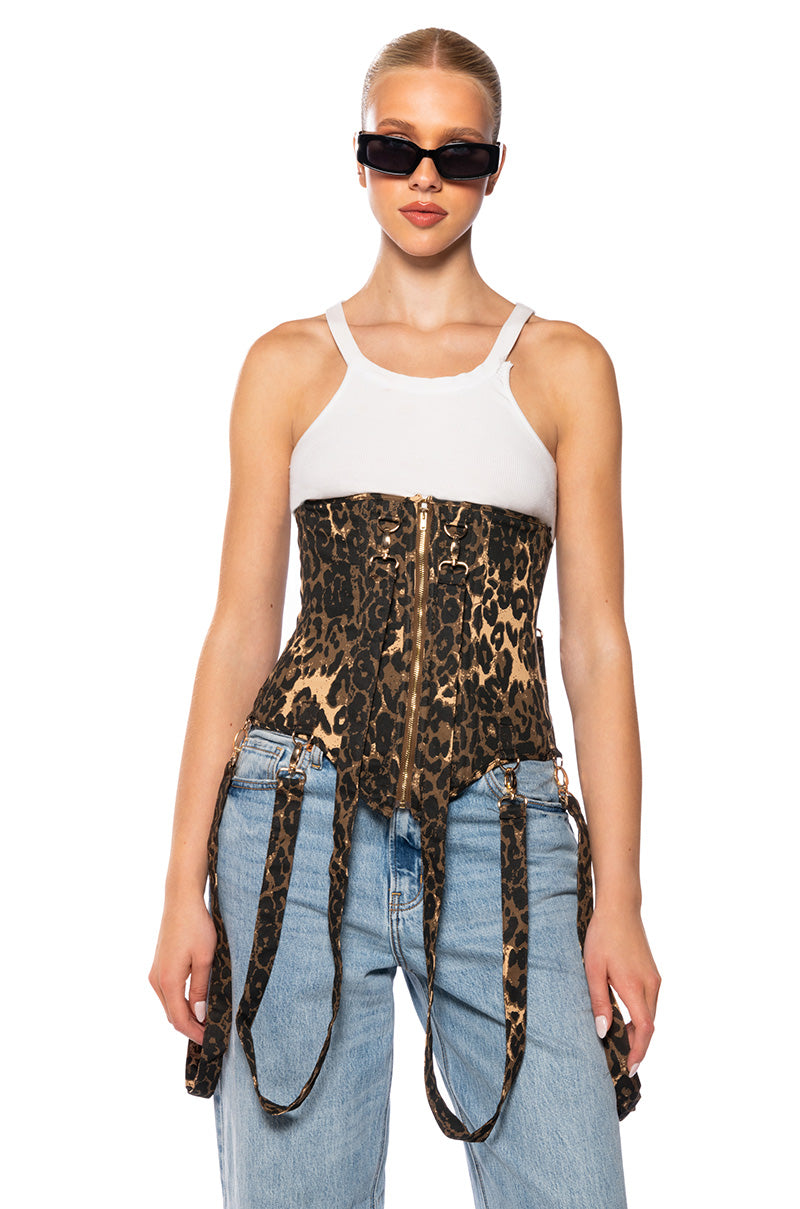 Side View Freaky Deaky Cheetah Corset