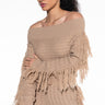 Front View Freaky Friday Long Sleeve Fringe Off The Shoulder Crop Top