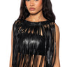 Front View Free My Mind Faux Leather Fringe Crop Top