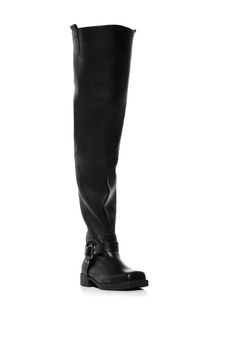 Back View Free Rider Thigh High Riding Boot In Black 2
