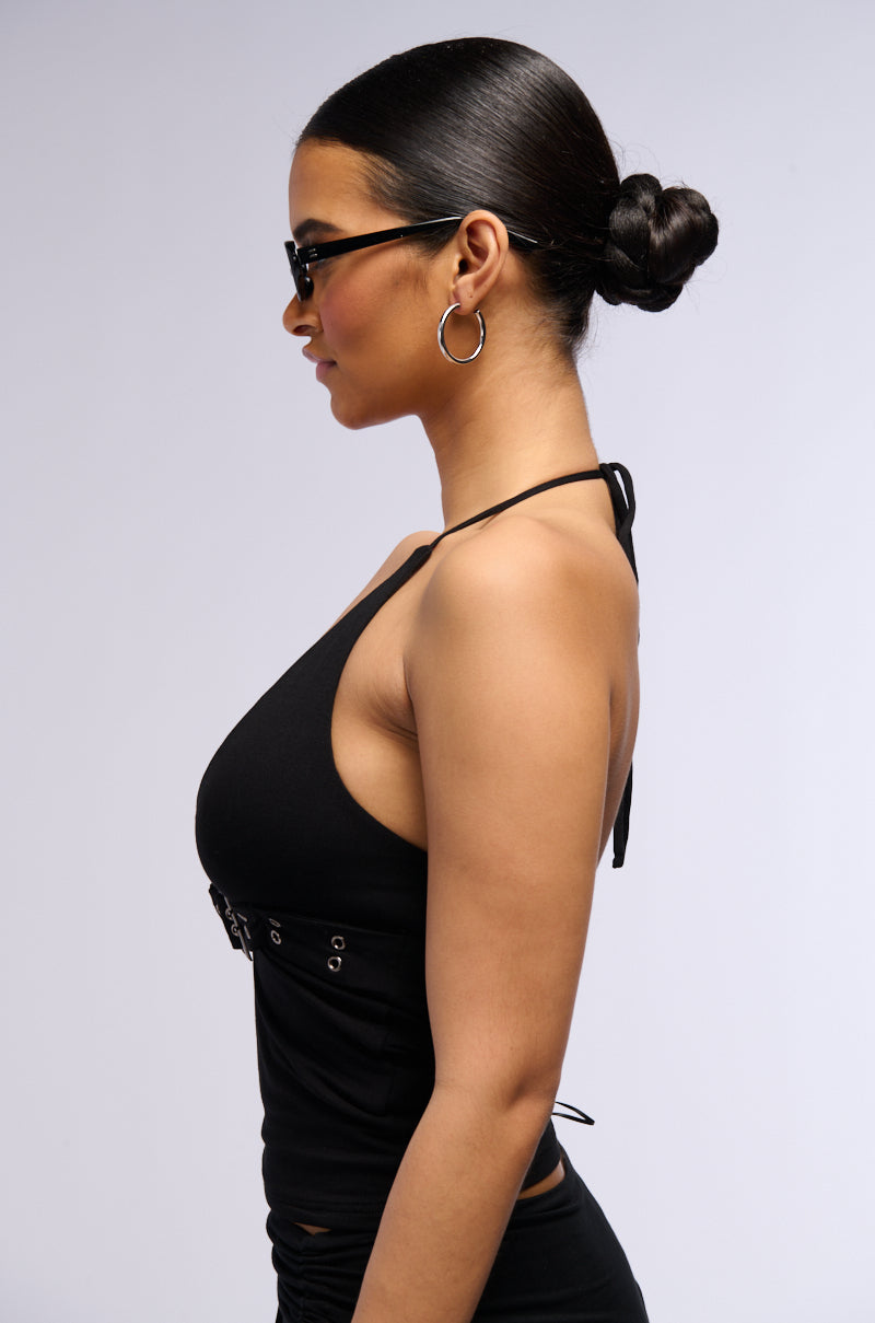 Side View Free Spirit Belted Halter Neck Tank Top