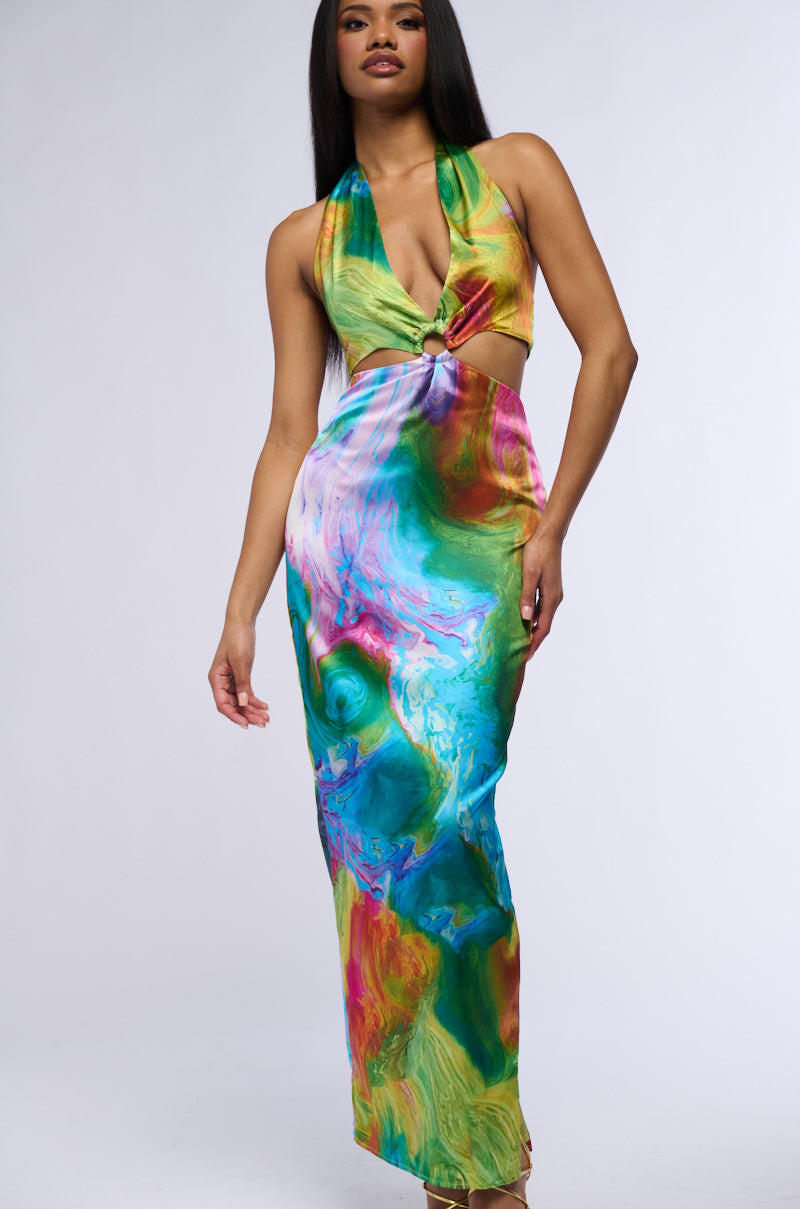 Side View Free Spirit Satin Maxi Dress